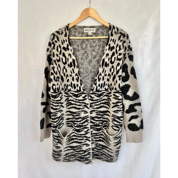 Wildfox Avani Leopard Oversized Cardigan SMALL Sweater Mohair Animal Print EUC - Picture 2 of 8